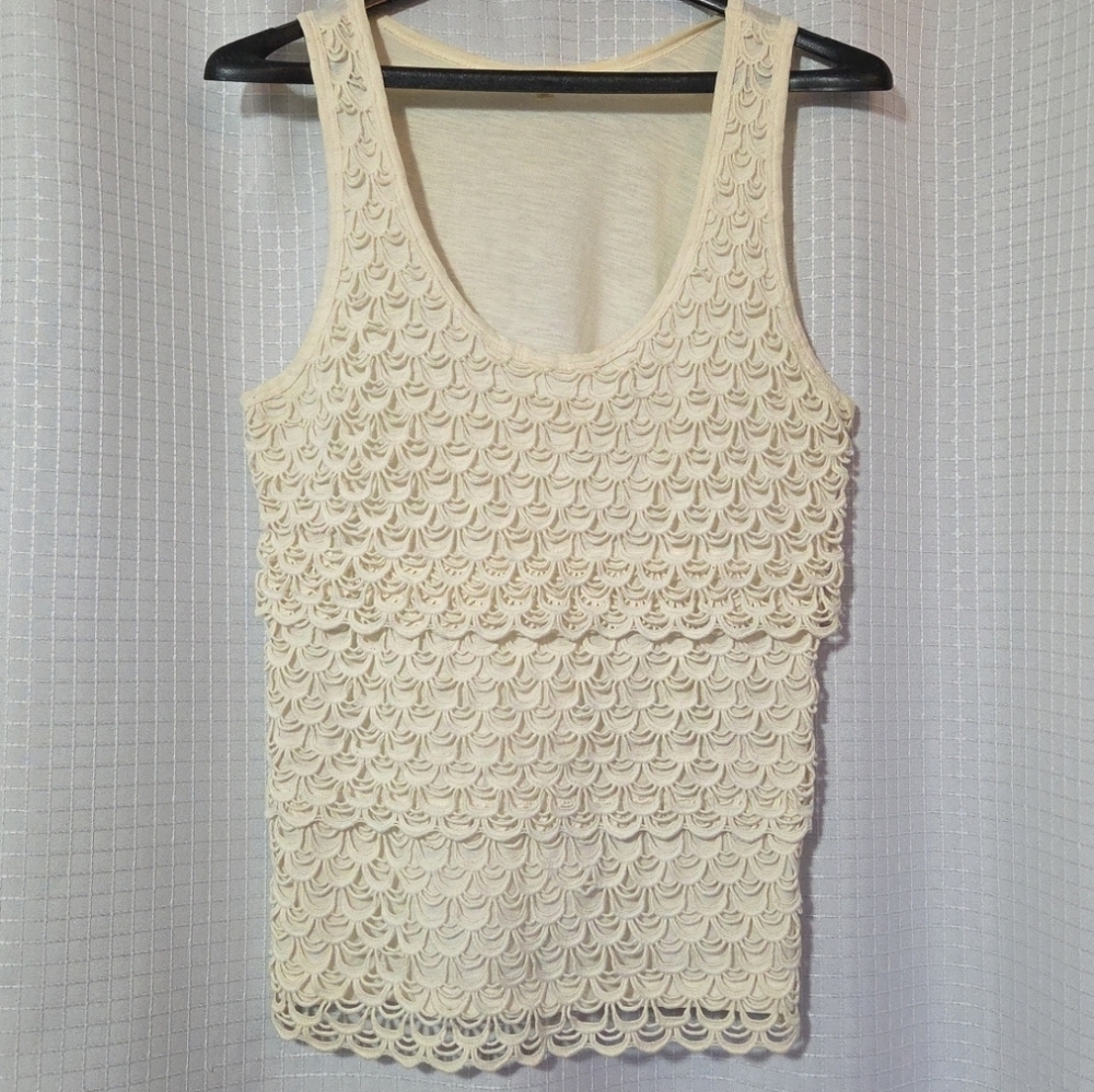 J. Crew Women's Ivory Tiered Scalloped Lace Tank Top Size Small 100% Cotton